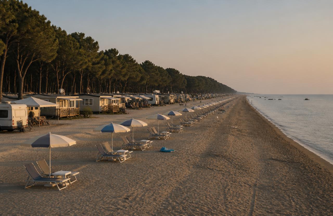 Camping Village Marina di Venezia, Veneto / Punta Sabbioni — families camping by a huge beach village at the mouth of the venetian lagoon