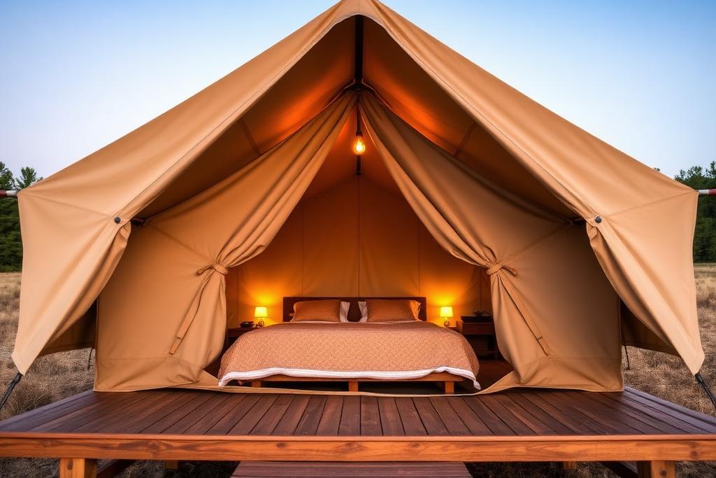 Safari tent on its deck